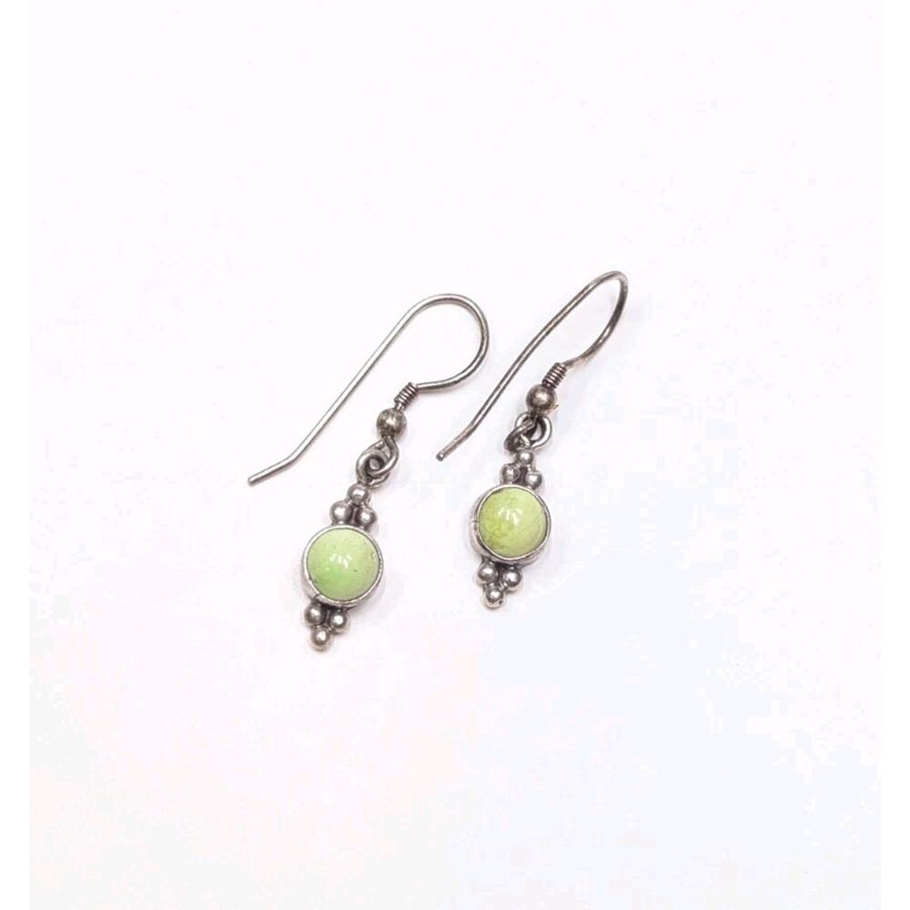 Nakai Sterling Silver & Green Torquise Dangle Earrings –Navajo Native American